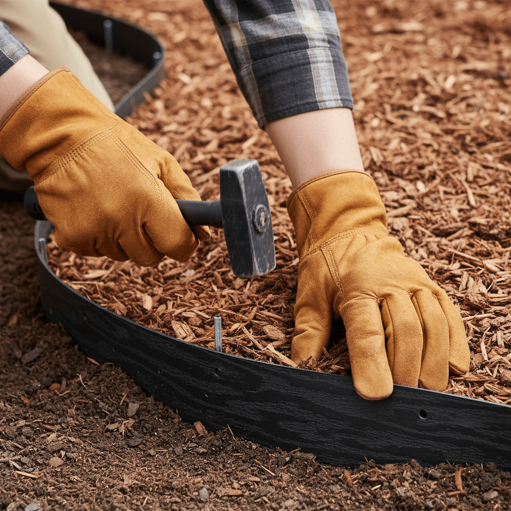 Close-up of professional landscape edging installation