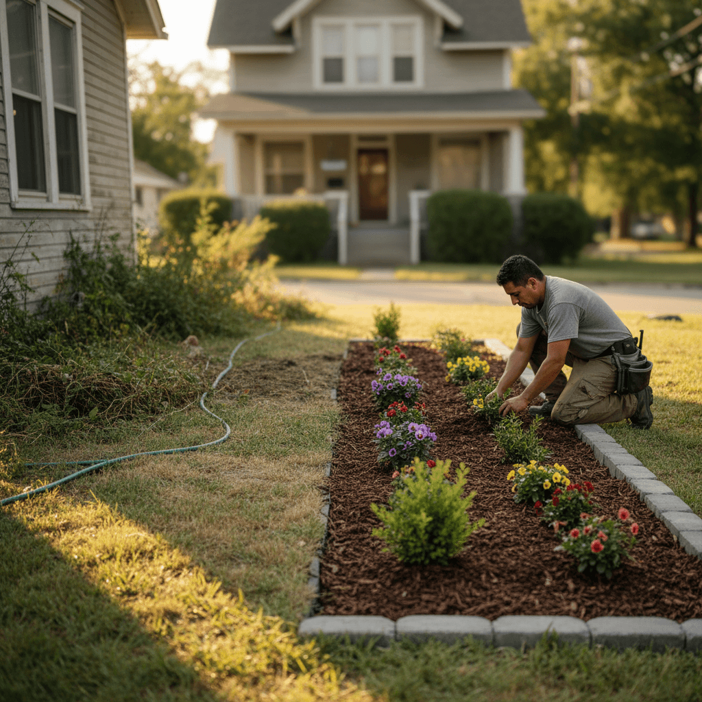 Front yard landscape installation in Painesville