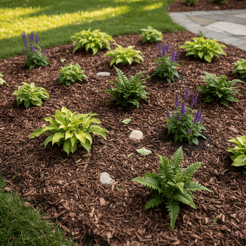 Mulch installation and planting beds at residential property